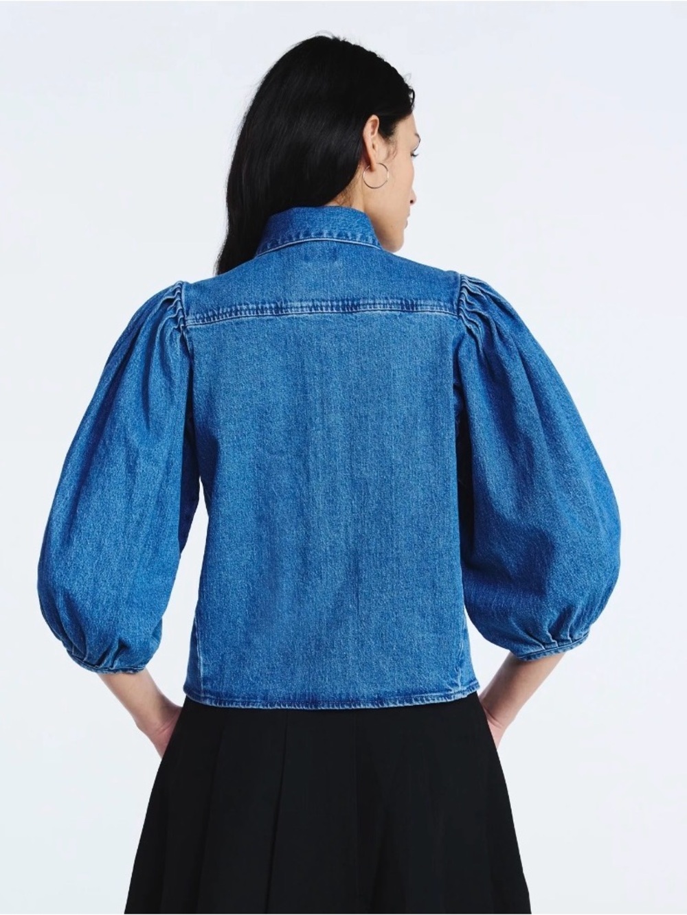Blue Puff-Sleeve Denim Jacket - Picture 3 of 16